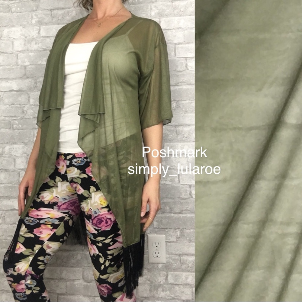 LuLaRoe olive green Monroe kimono with tassel fringe
